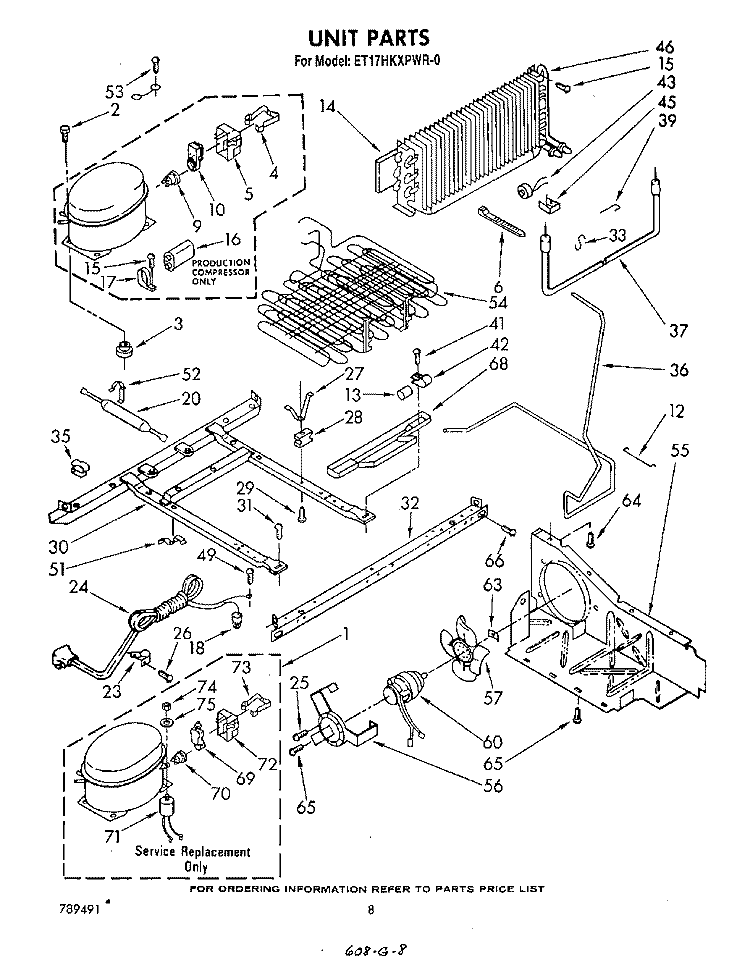 UNIT Diagram and Parts List for ET17HKXPWR0  Whirlpool Refrigerator