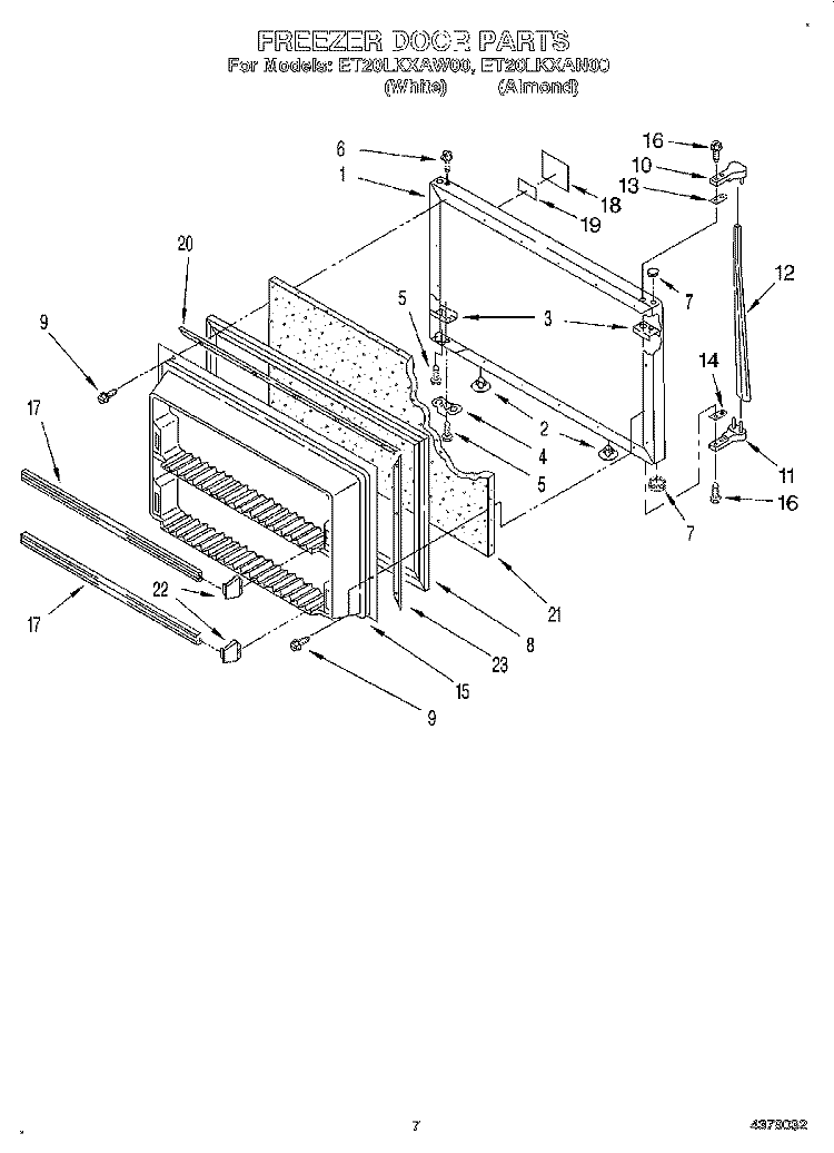 FREEZER DOOR Diagram and Parts List for ET20LKXAW00  Whirlpool Refrigerator