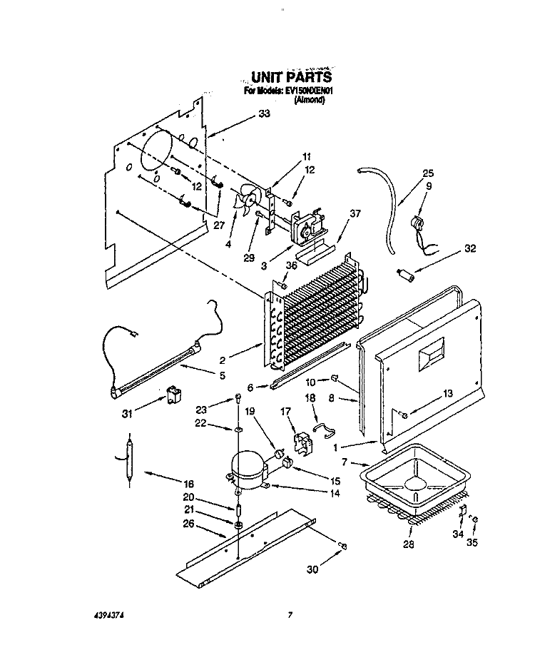 UNIT Diagram and Parts List for EV150NXEN01  Whirlpool Freezer