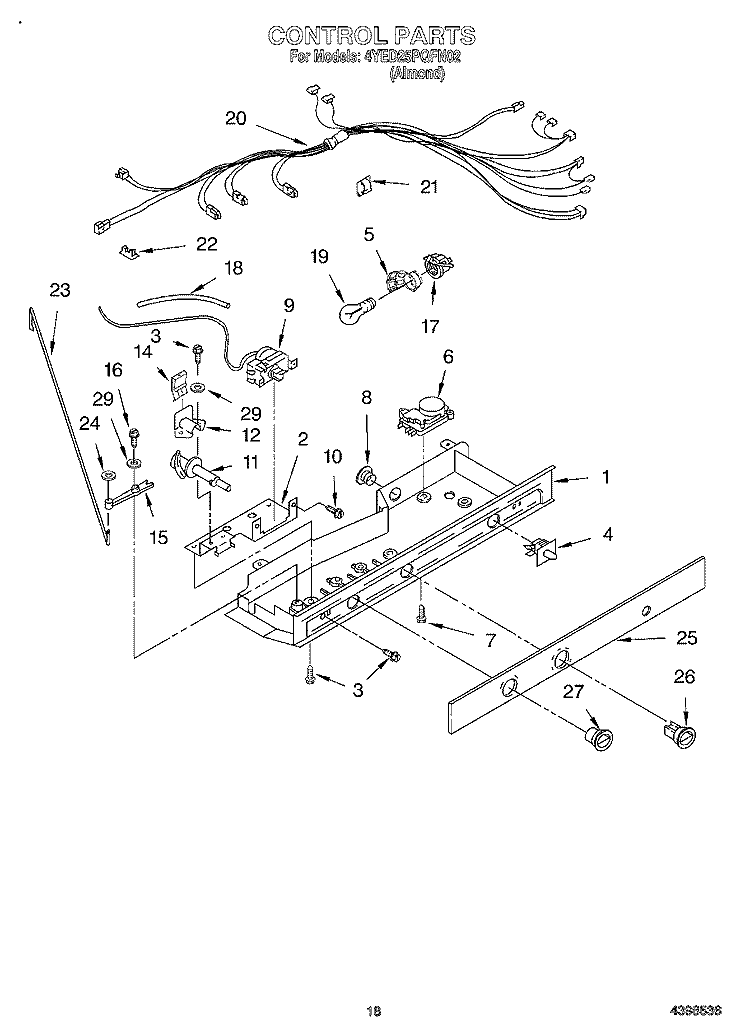 CONTROL Diagram and Parts List for 4YED25PQFN02  Whirlpool Refrigerator
