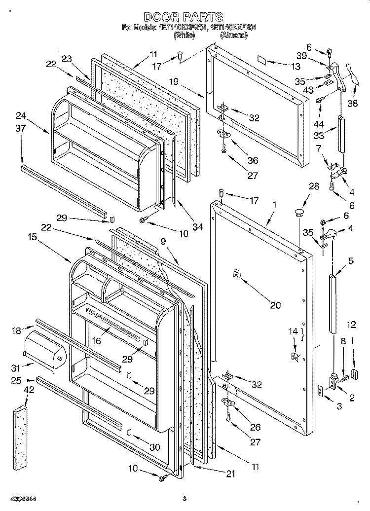 DOOR Diagram and Parts List for 4ET14GKXFN01  Whirlpool Refrigerator