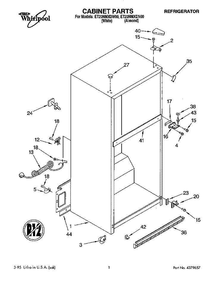 CABINET Diagram and Parts List for ET20NMXDW00  Whirlpool Refrigerator