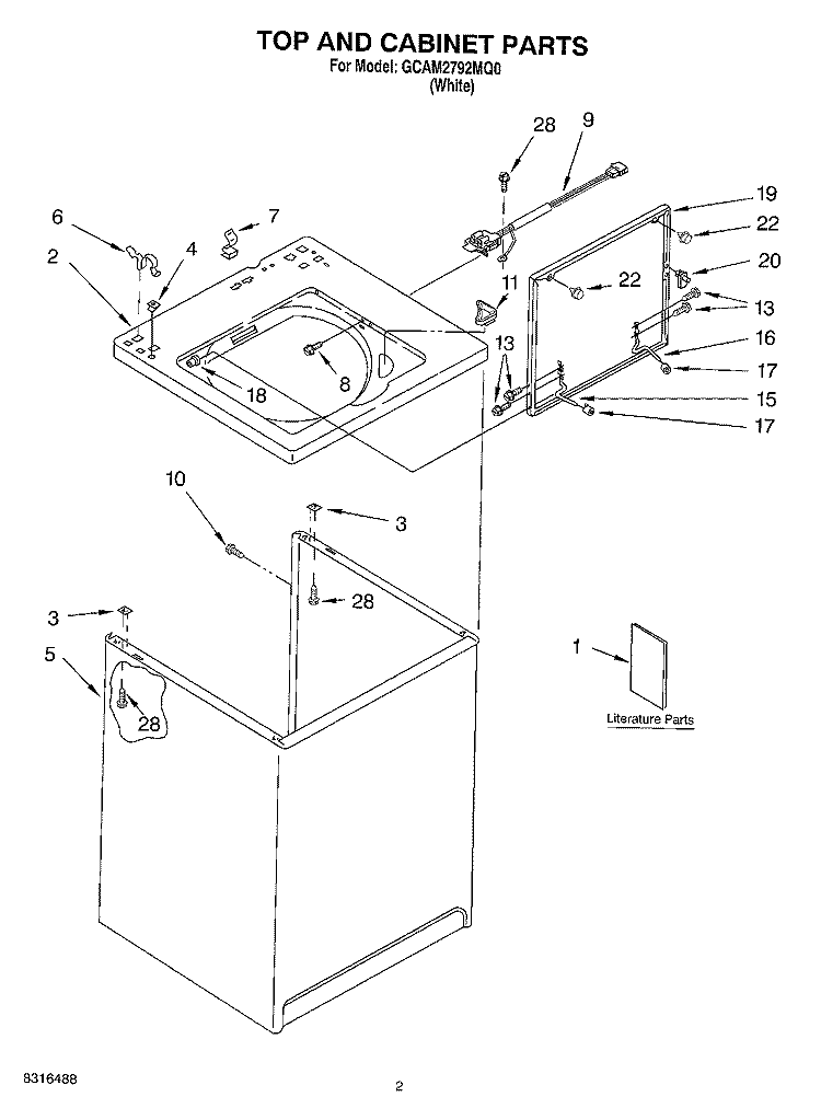 TOP AND CABINET PARTS Diagram and Parts List for GCAM2792MQ0  Whirlpool Washer