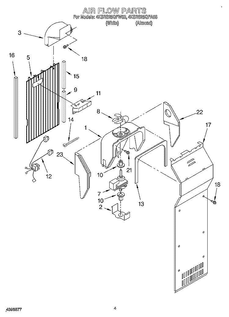 AIR FLOW Diagram and Parts List for 4KSRS25QFW03  KitchenAid Refrigerator