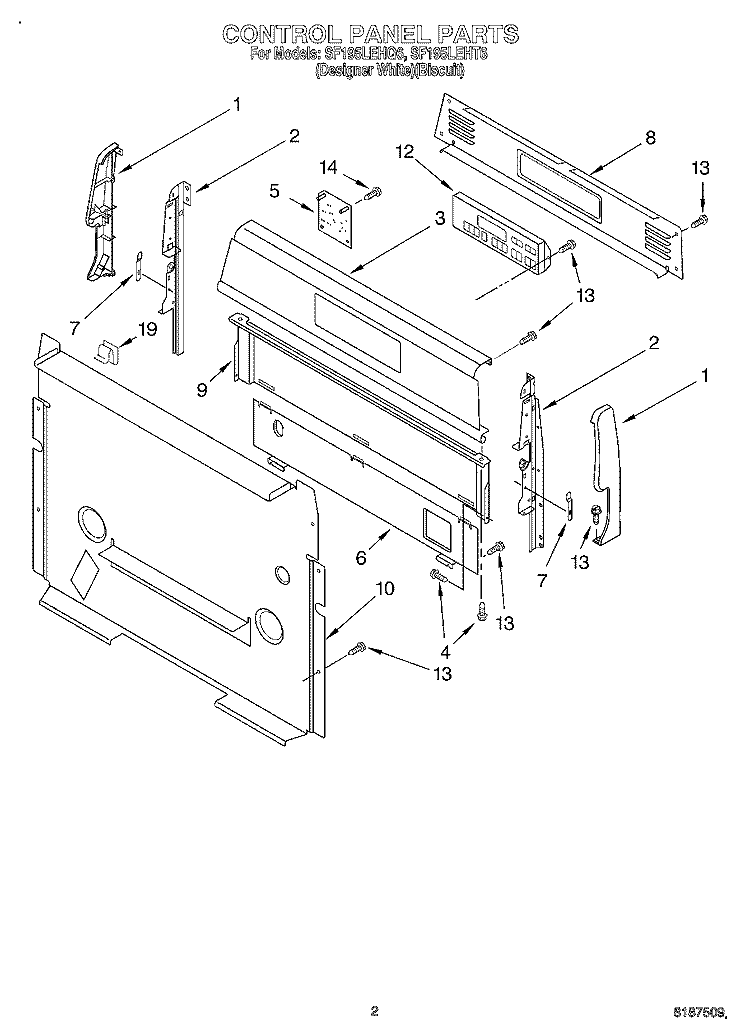 CONTROL PANEL Diagram and Parts List for SF195LEHQ6  Whirlpool Range