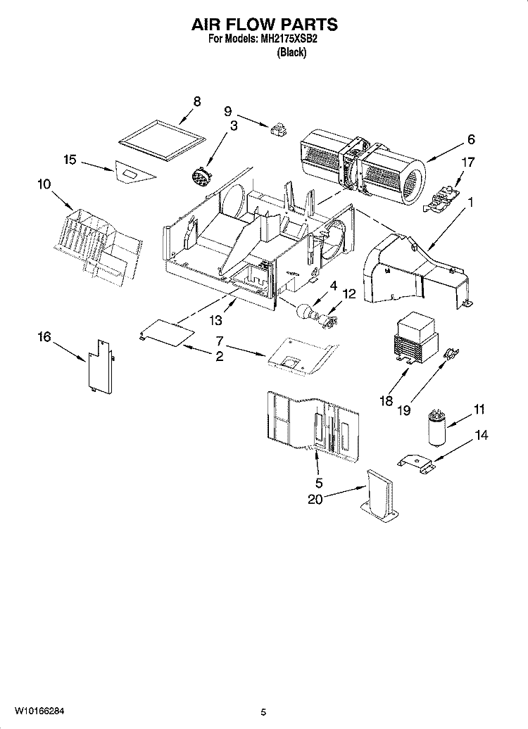 AIR FLOW PARTS Diagram and Parts List for MH2175XSB2  Whirlpool Microwave
