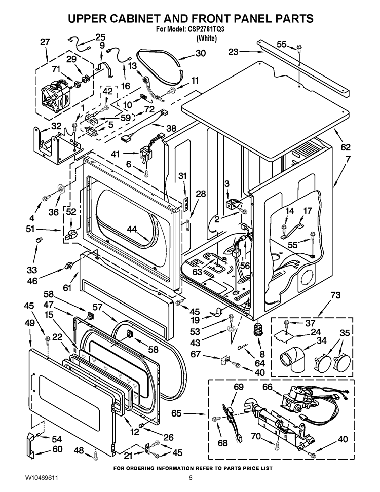 UPPER CABINET AND FRONT PANEL PARTS Diagram and Parts List for CSP2761TQ3  Whirlpool Dryer