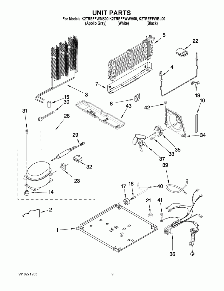 UNIT PARTS Diagram and Parts List for K2TREFFWBL00  KitchenAid Refrigerator
