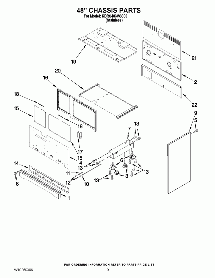 48`` CHASSIS PARTS Diagram and Parts List for KDRS483VSS00  KitchenAid Range