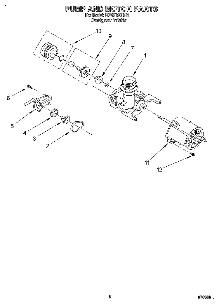 PUMP AND MOTOR Diagram and Parts List for RUD5750DQ1  Roper Dishwasher