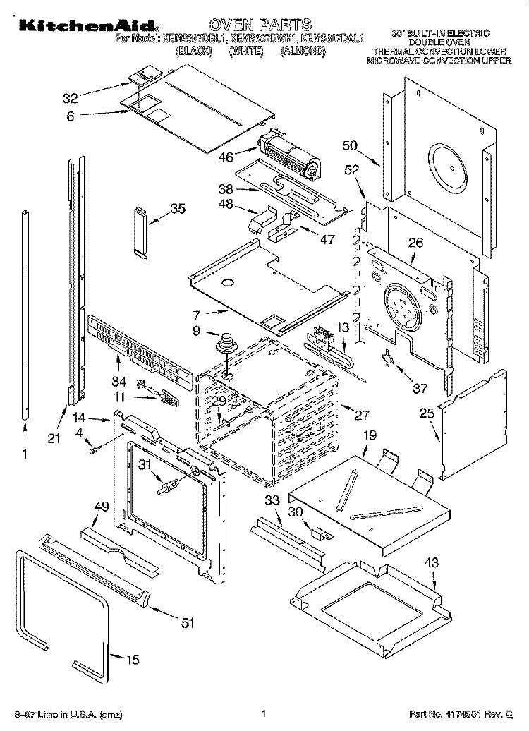 OVEN Diagram and Parts List for KEMS307DAL1  KitchenAid Microwave Oven Combo