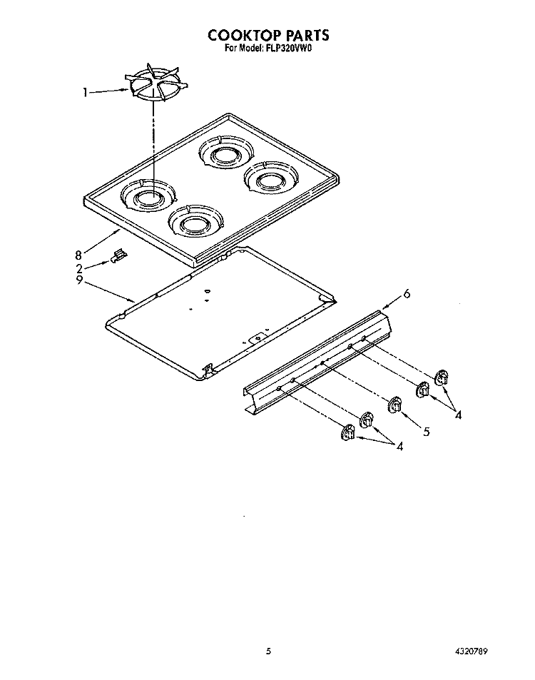 COOKTOP Diagram and Parts List for FLP320VW0  Roper Range