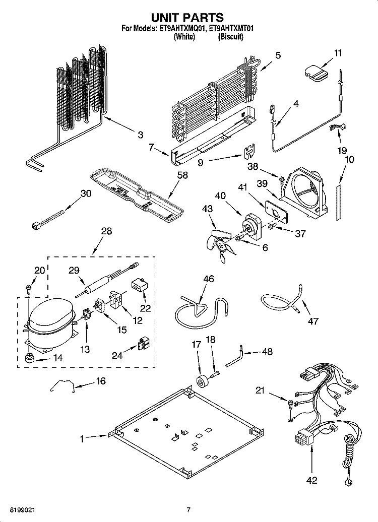 UNIT PARTS Diagram and Parts List for ET9AHTXMT01  Whirlpool Refrigerator