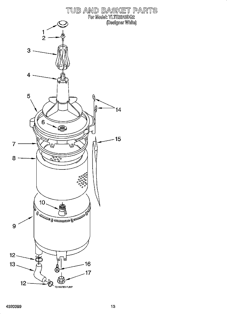 TUB AND BASKET PARTS Diagram and Parts List for YLTE5243DQ2  Whirlpool Washer Dryer Combo