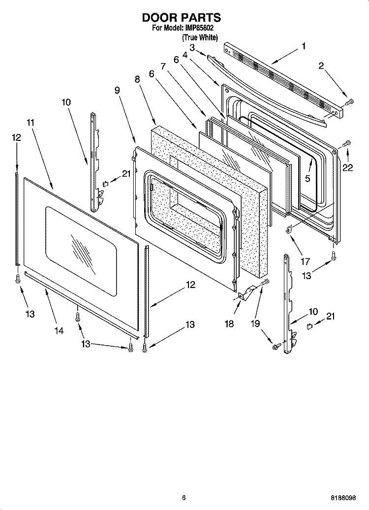 DOOR PARTS, OPTIONAL PARTS Diagram and Parts List for IMP85802  Inglis Range