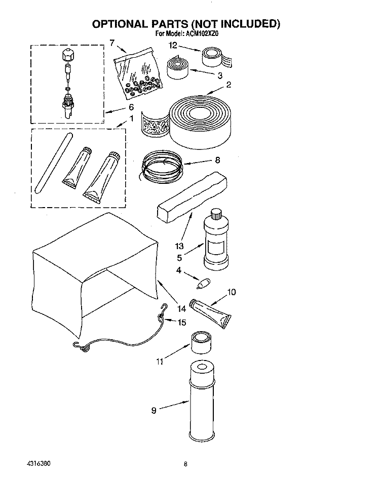 OPTIONAL Diagram and Parts List for ACM102XZ0  Whirlpool Air Conditioner