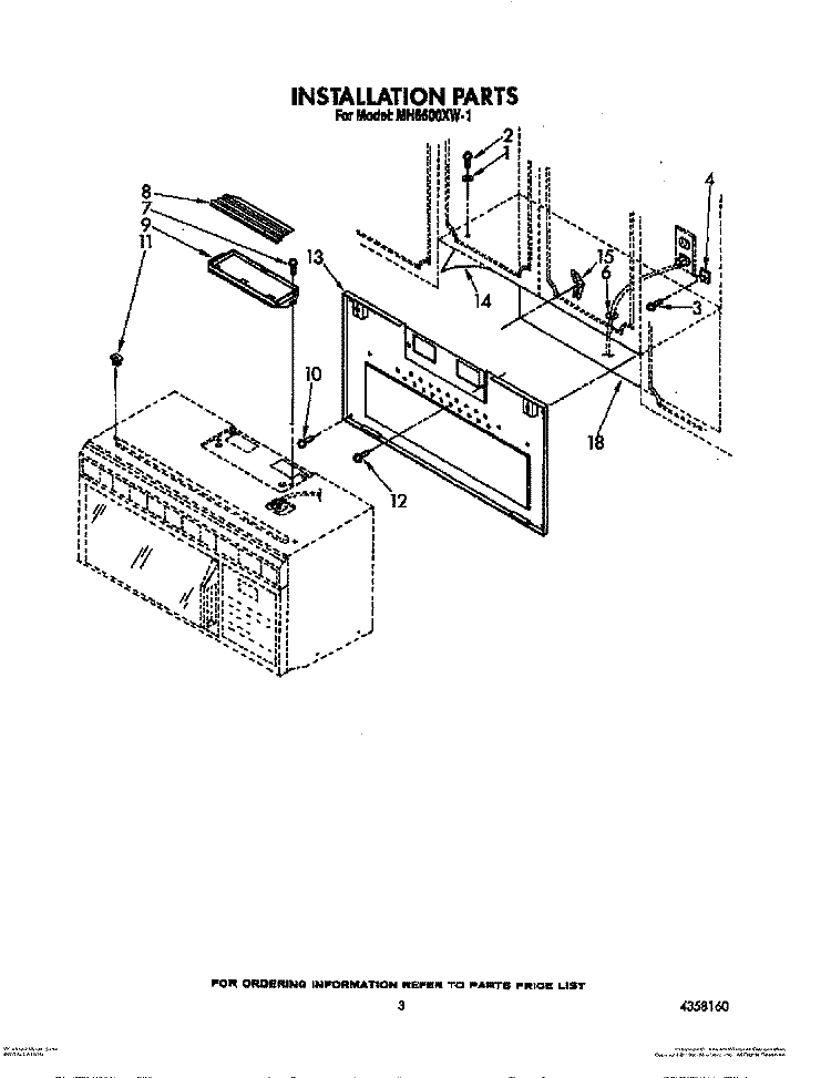 INSTALLATION Diagram and Parts List for MH6600XW1  Whirlpool Microwave