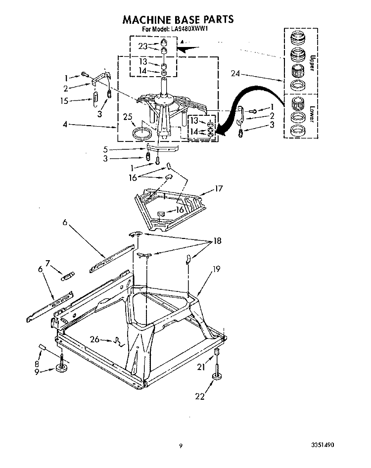 MACHINE BASE Diagram and Parts List for LA9480XWF1  Whirlpool Washer