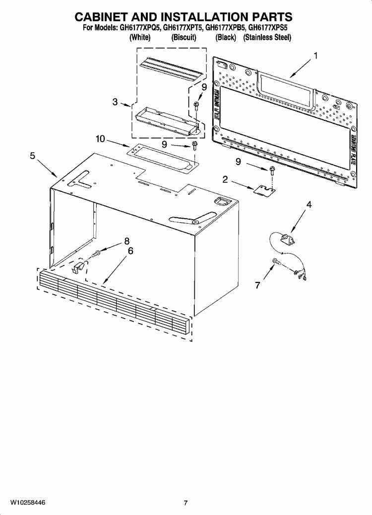 CABINET AND INSTALLATION PARTS Diagram and Parts List for GH6177XPB5  Whirlpool Microwave
