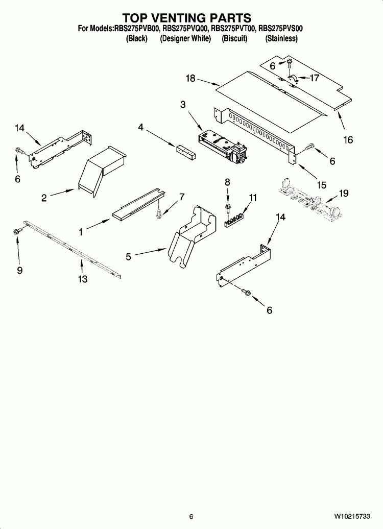 TOP VENTING PARTS, OPTIONAL PARTS Diagram and Parts List for RBS275PVQ00  Whirlpool Wall Oven