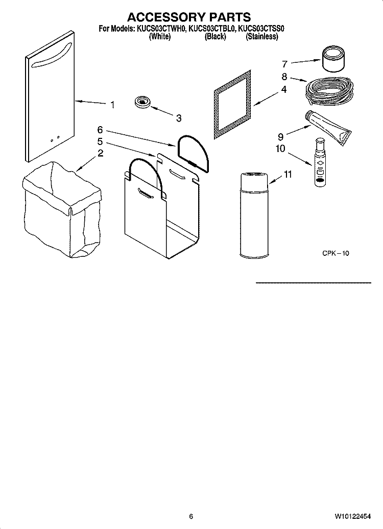 ACCESSORY PARTS Diagram and Parts List for KUCS03CTSS0  KitchenAid Trash Compactor