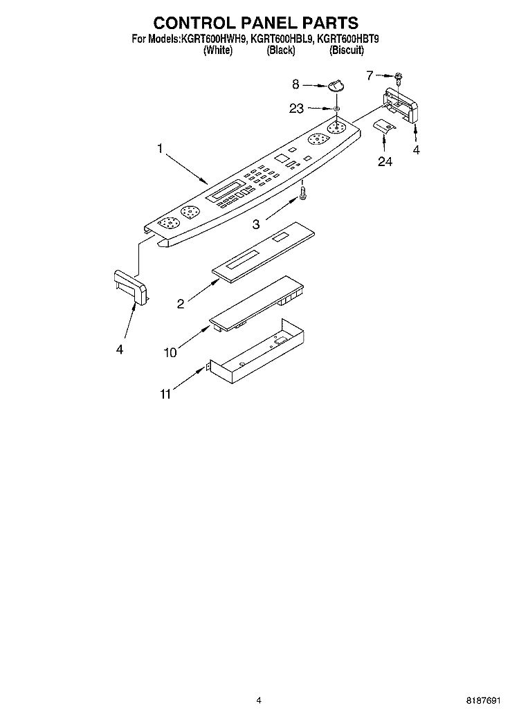 CONTROL PANEL Diagram and Parts List for KGRT600HBT9  KitchenAid Range