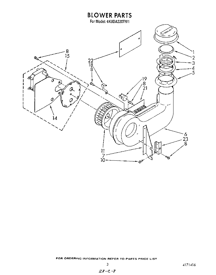 BLOWER Diagram and Parts List for 4KUDA220TW1  KitchenAid Dishwasher