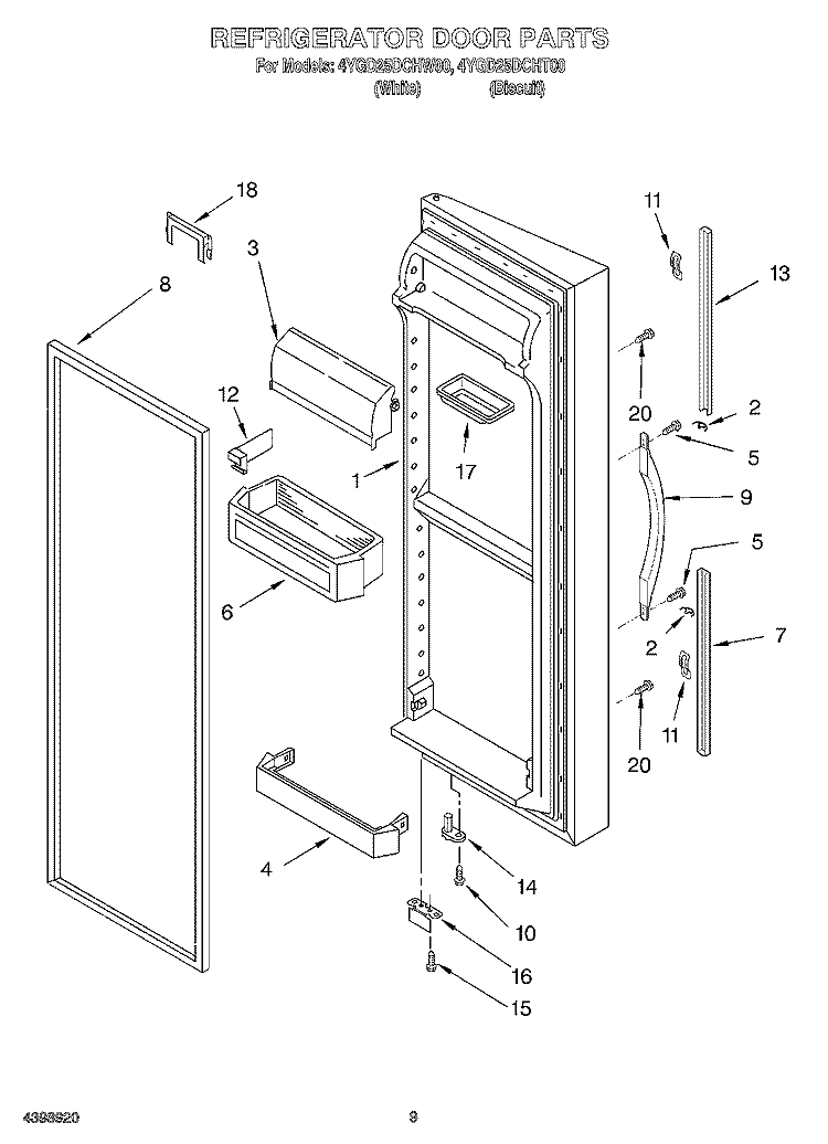 REFRIGERATOR DOOR Diagram and Parts List for 4YGD25DCHW00  Whirlpool Refrigerator