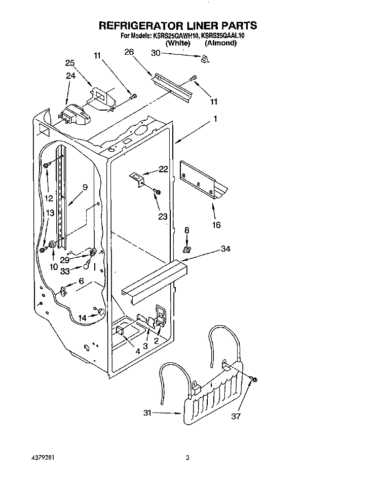 REFRIGERATOR LINER Diagram and Parts List for KSRS25QAAL10  KitchenAid Refrigerator