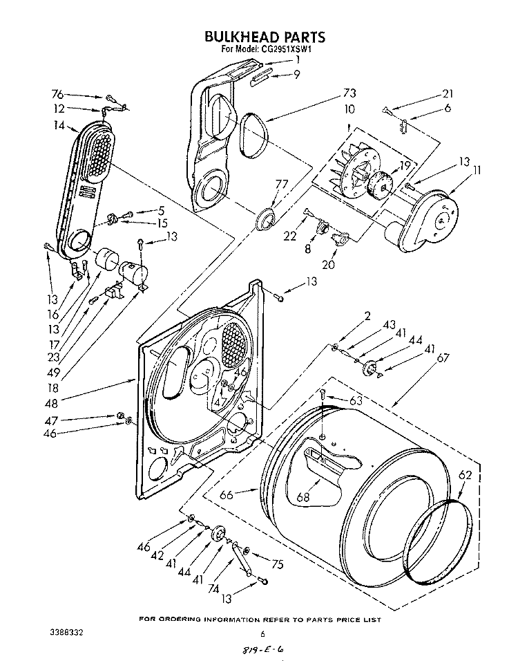 BULKHEAD, LIT/OPTIONAL Diagram and Parts List for CG2951XSW1  Whirlpool Dryer