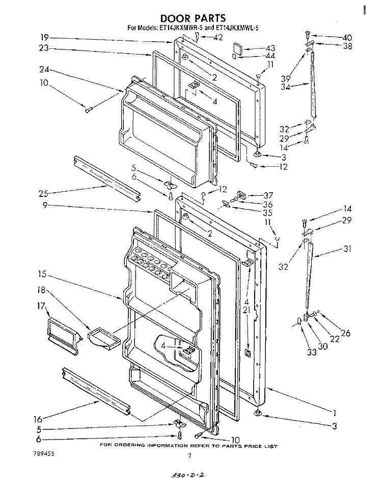 DOOR Diagram and Parts List for ET14JKXMWR5  Whirlpool Refrigerator