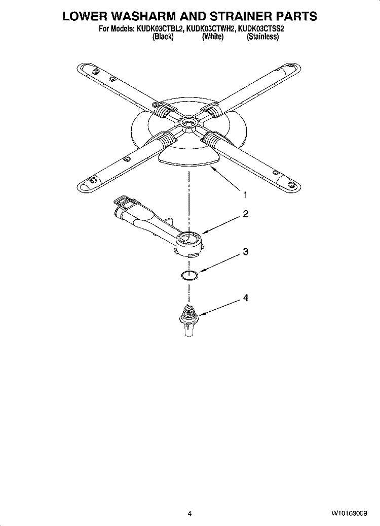 LOWER WASHARM AND STRAINER PARTS Diagram and Parts List for KUDK03CTSS2  KitchenAid Dishwasher