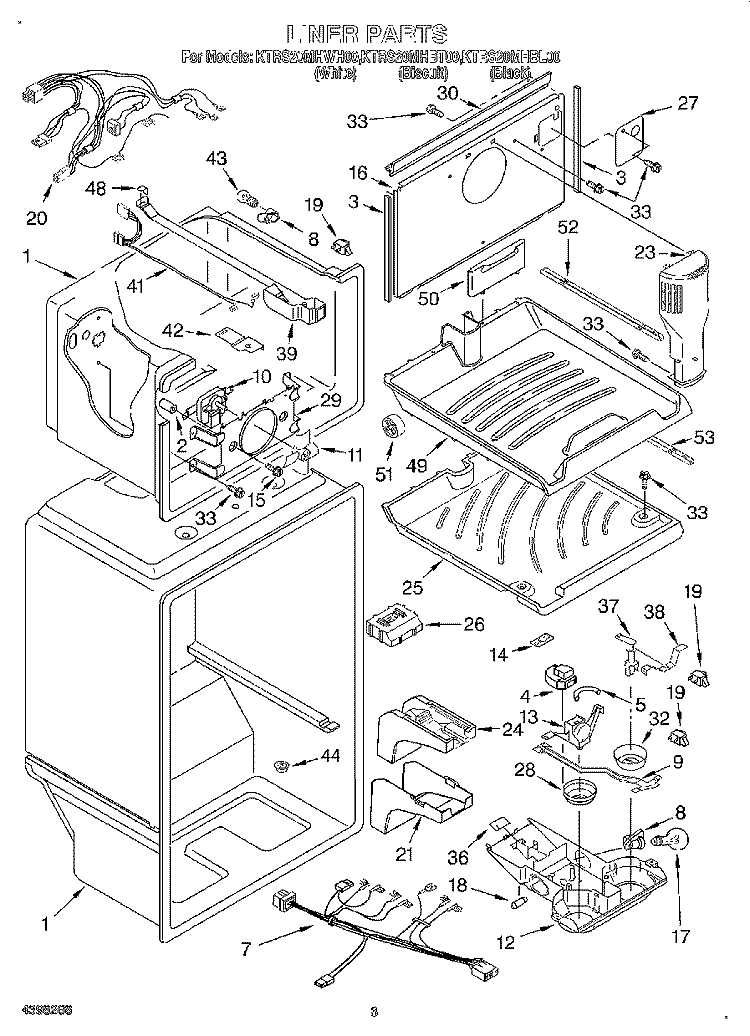 LINER Diagram and Parts List for KTRS20MHBL00  KitchenAid Refrigerator
