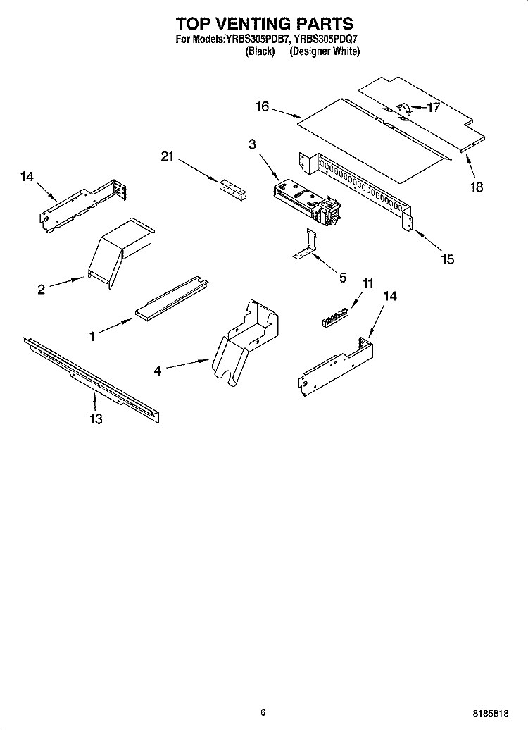 TOP VENTING PARTS, OPTIONAL PARTS Diagram and Parts List for YRBS305PDQ7  Whirlpool Wall Oven