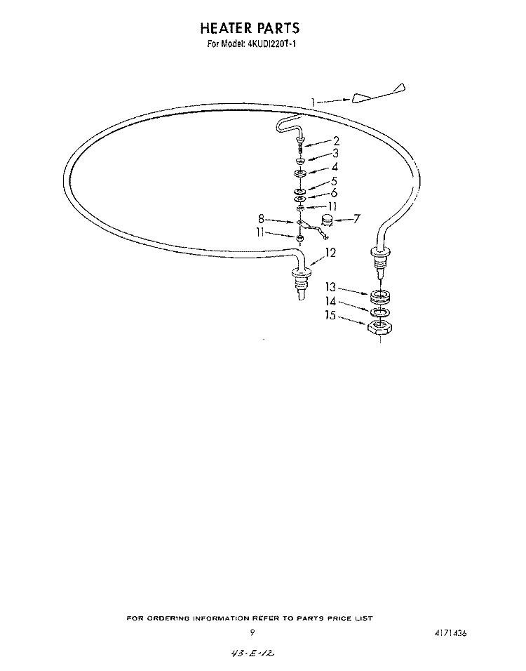 HEATER Diagram and Parts List for 4KUDI220T1  KitchenAid Dishwasher