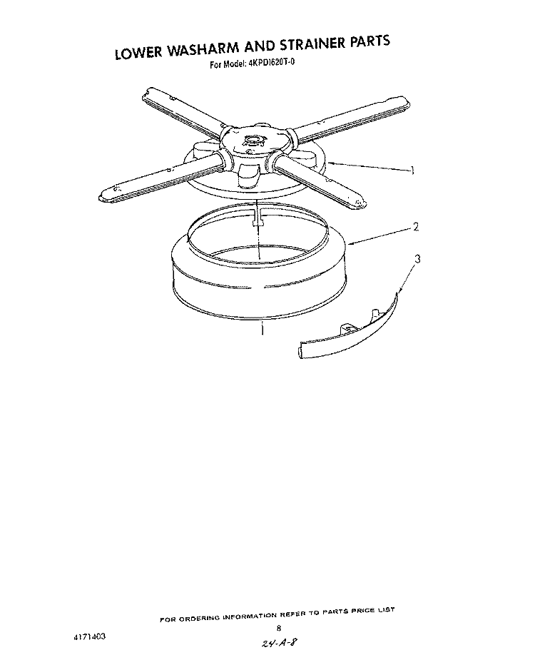 LOWER WASHARM AND STRAINER Diagram and Parts List for 4KPDI620T0  KitchenAid Dishwasher