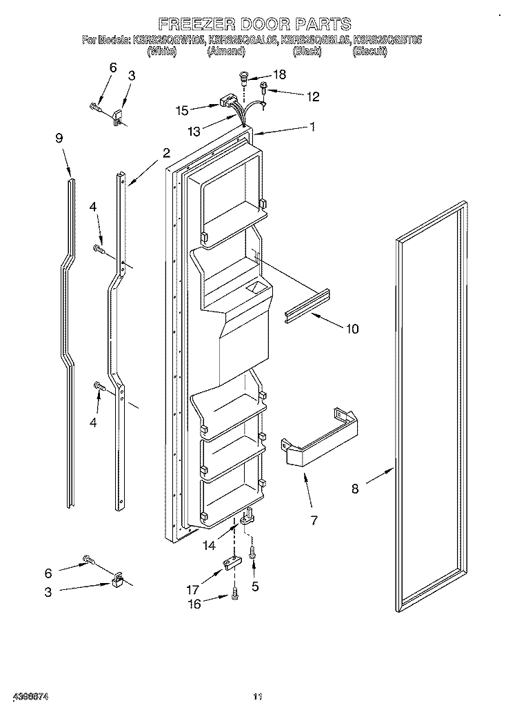 FREEZER DOOR Diagram and Parts List for KSRS25QGWH05  KitchenAid Refrigerator