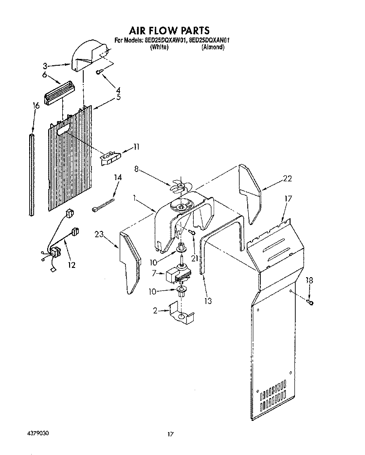 AIRFLOW Diagram and Parts List for 8ED25DQXAN01  Whirlpool Refrigerator