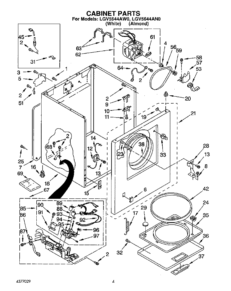 SECTION Diagram and Parts List for LGV5644AN0  Whirlpool Dryer
