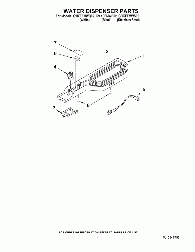 WATER DISPENSER PARTS Diagram and Parts List for G9IXEFMWS02  Whirlpool Refrigerator