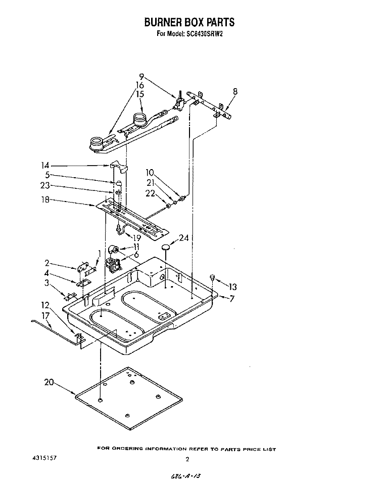 BURNER BOX Diagram and Parts List for SC8430SRW2  Whirlpool Cooktop