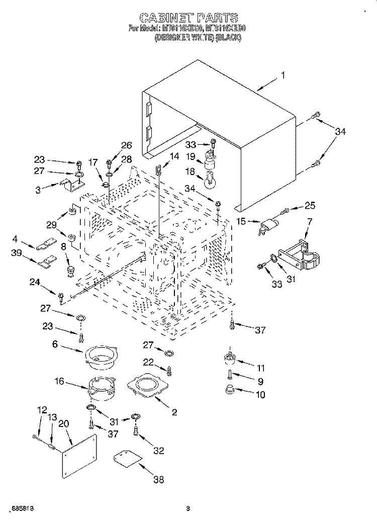 CABINET, LITERATURE Diagram and Parts List for MT8116XEB0  Whirlpool Microwave