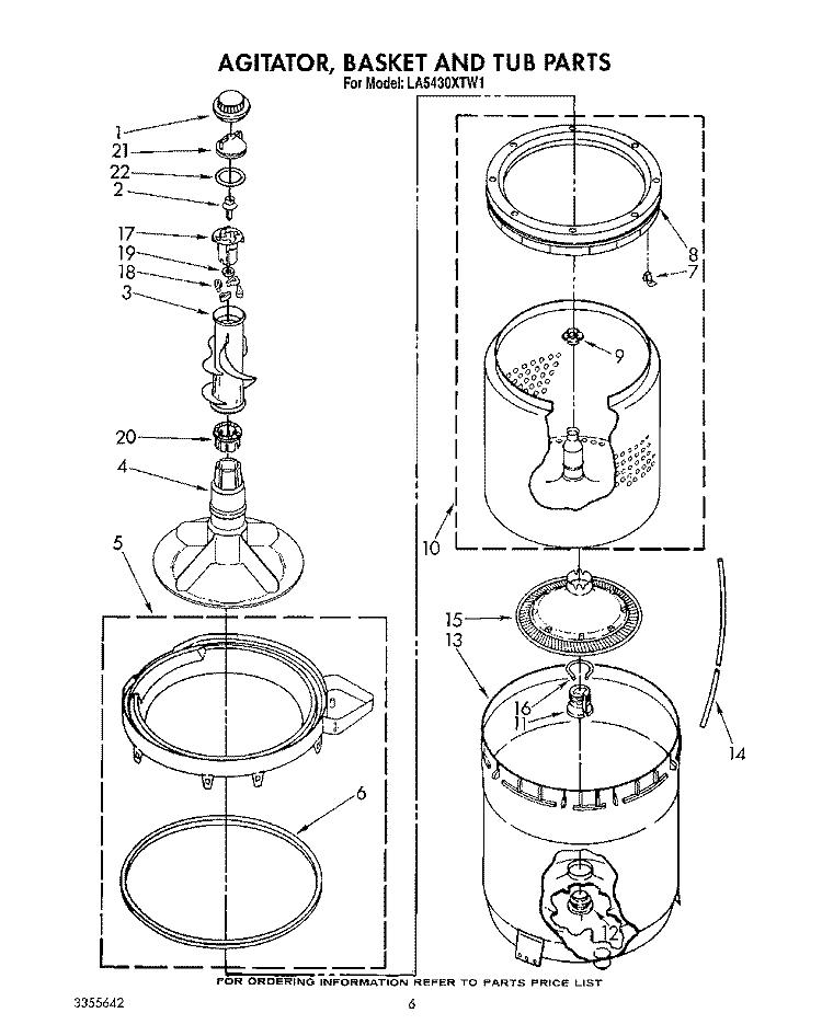 AGITATOR, BASKET AND TUB Diagram and Parts List for LA5430XTN1  Whirlpool Washer