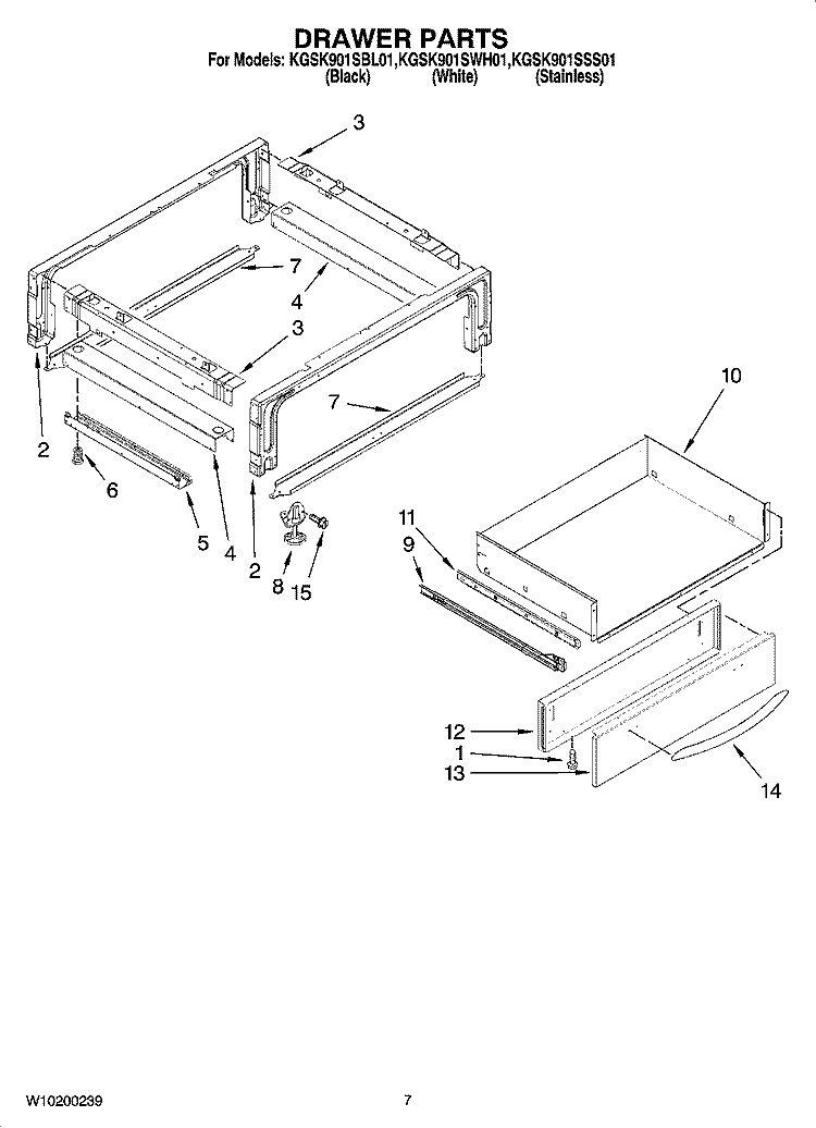 DRAWER PARTS Diagram and Parts List for KGSK901SBL01  KitchenAid Range