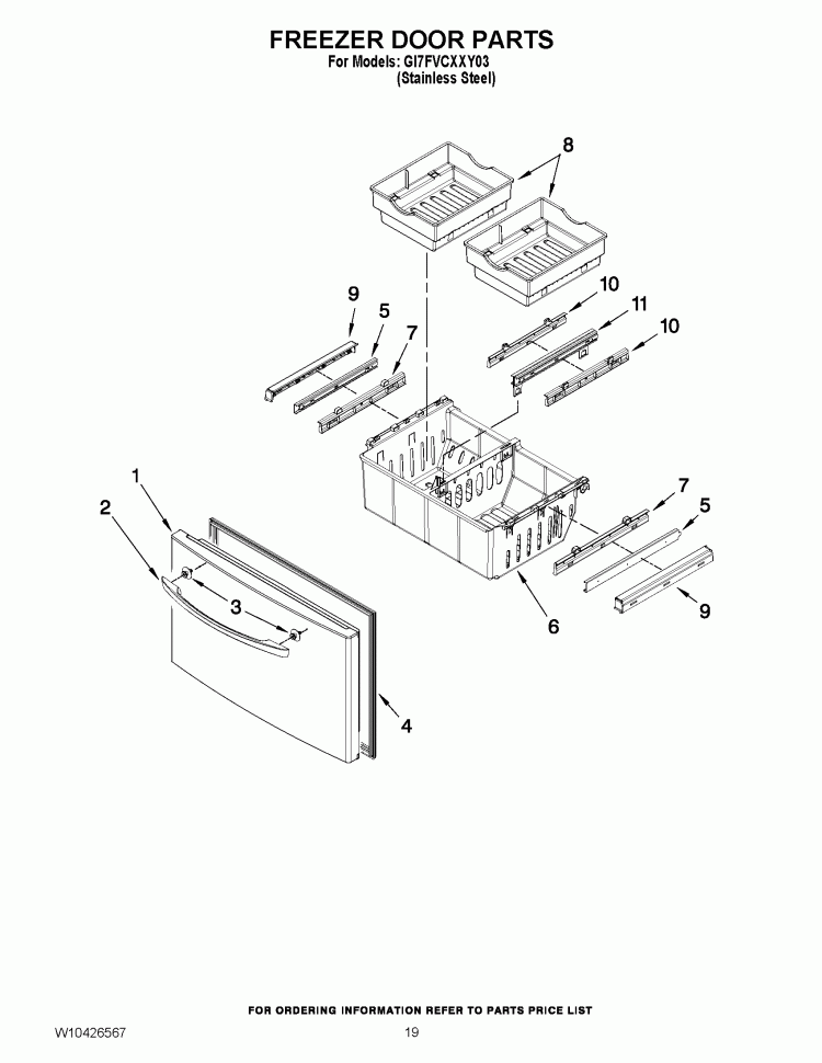 FREEZER DOOR PARTS Diagram and Parts List for GI7FVCXXY03  Whirlpool Refrigerator
