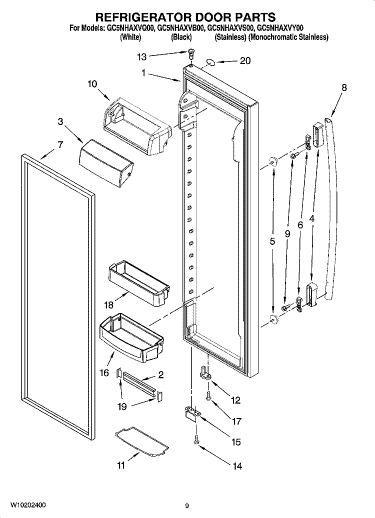 REFRIGERATOR DOOR PARTS Diagram and Parts List for GC5NHAXVB00  Whirlpool Refrigerator