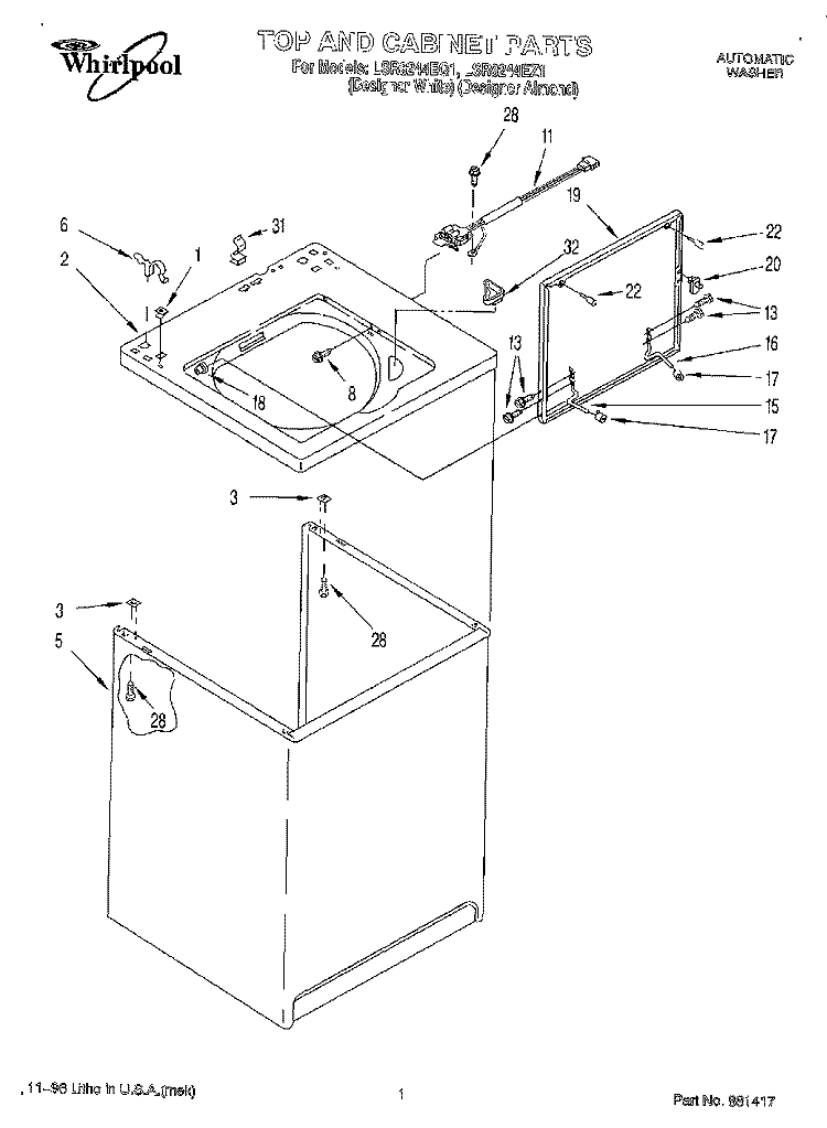 TOP & CABINET Diagram and Parts List for LSR8244EQ1  Whirlpool Washer