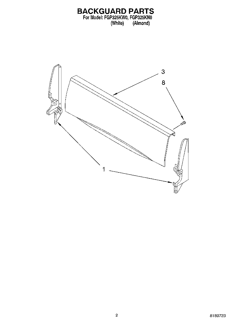 BACKGUARD Diagram and Parts List for FGP325KN0  Roper Range