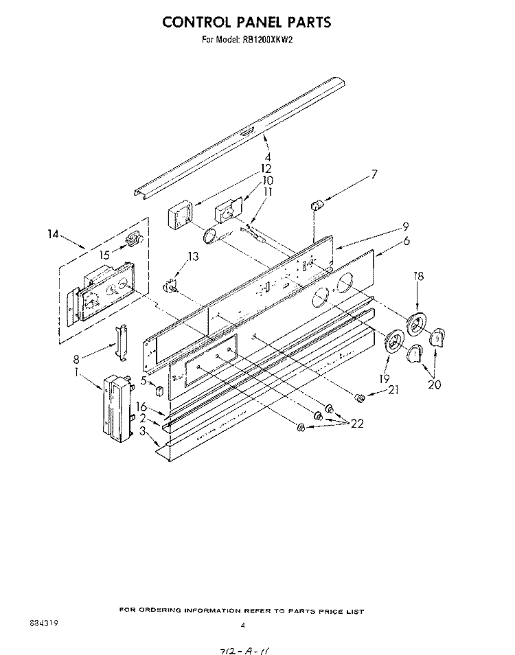 CONTROL PANEL , LITERATURE AND OPTIONAL Diagram and Parts List for RB1200XKW2  Whirlpool Wall Oven