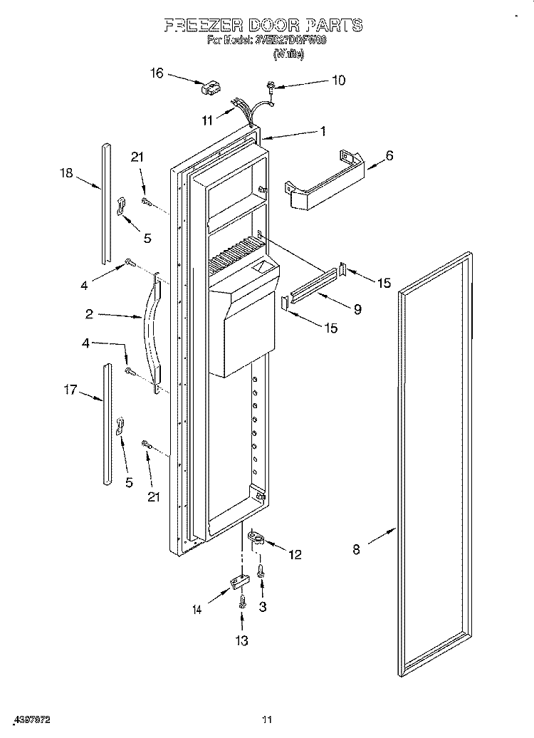 FREEZER DOOR Diagram and Parts List for 3VED27DQFW00  Whirlpool Refrigerator